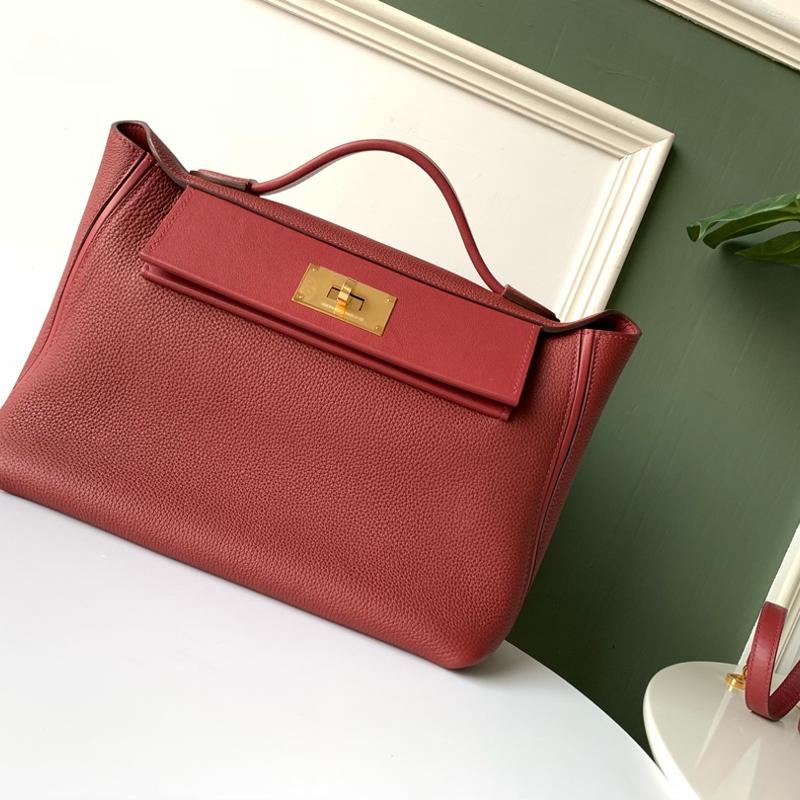 Hermes Kelly 2424-29 TG Pin SW Wine Red Gold Buckle